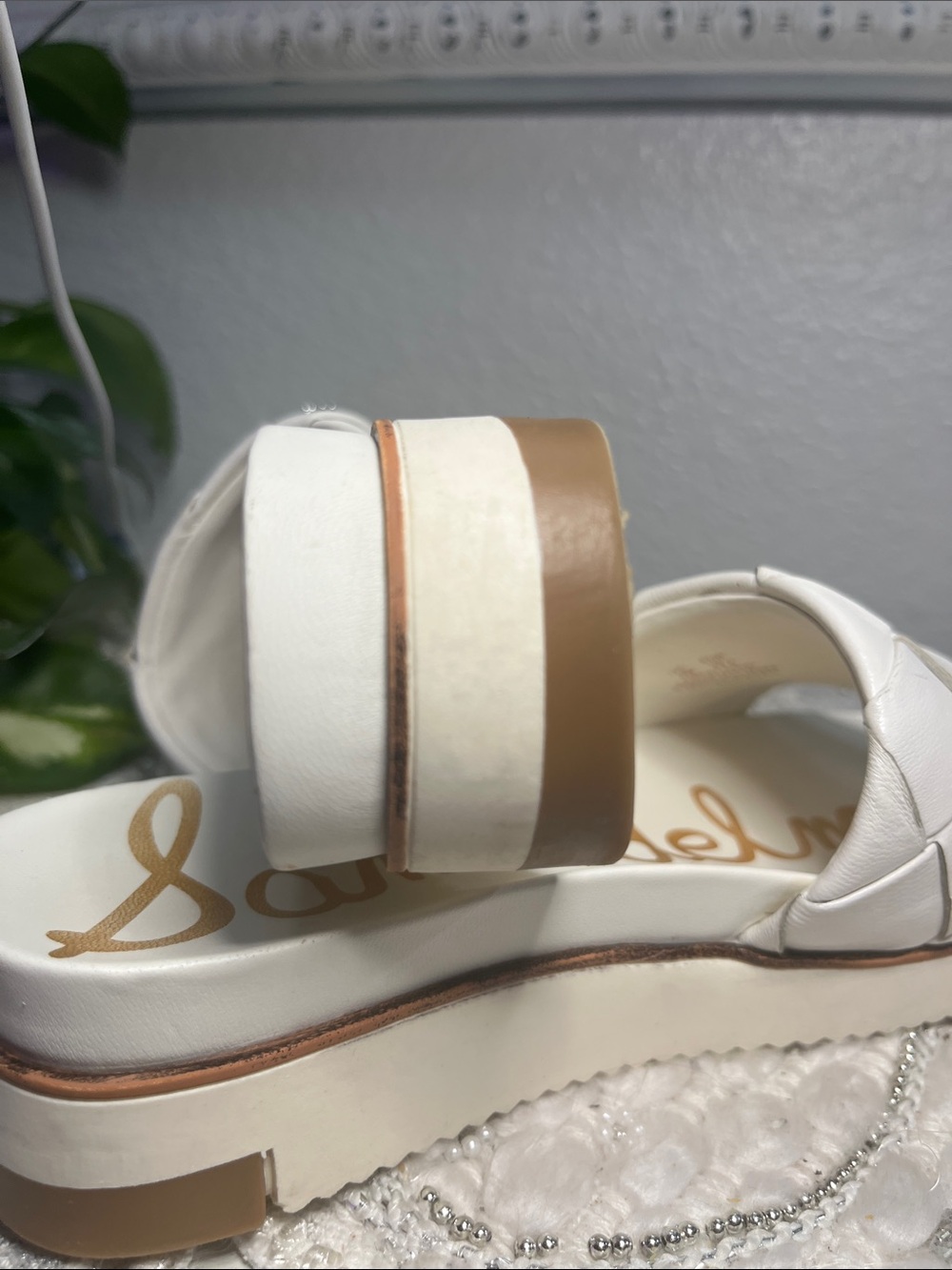 Sam Edelman White Woven Leather Platform Slide Sandals Size 4M - Picture 8 of 12